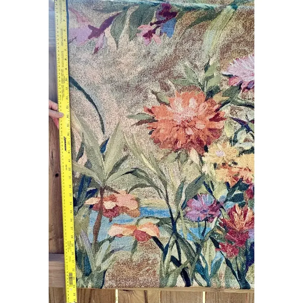 VTG Floral Tapestry Wall Hanging‎ Nature Garden Scene 30x29 USA Cottagecore BOHO
